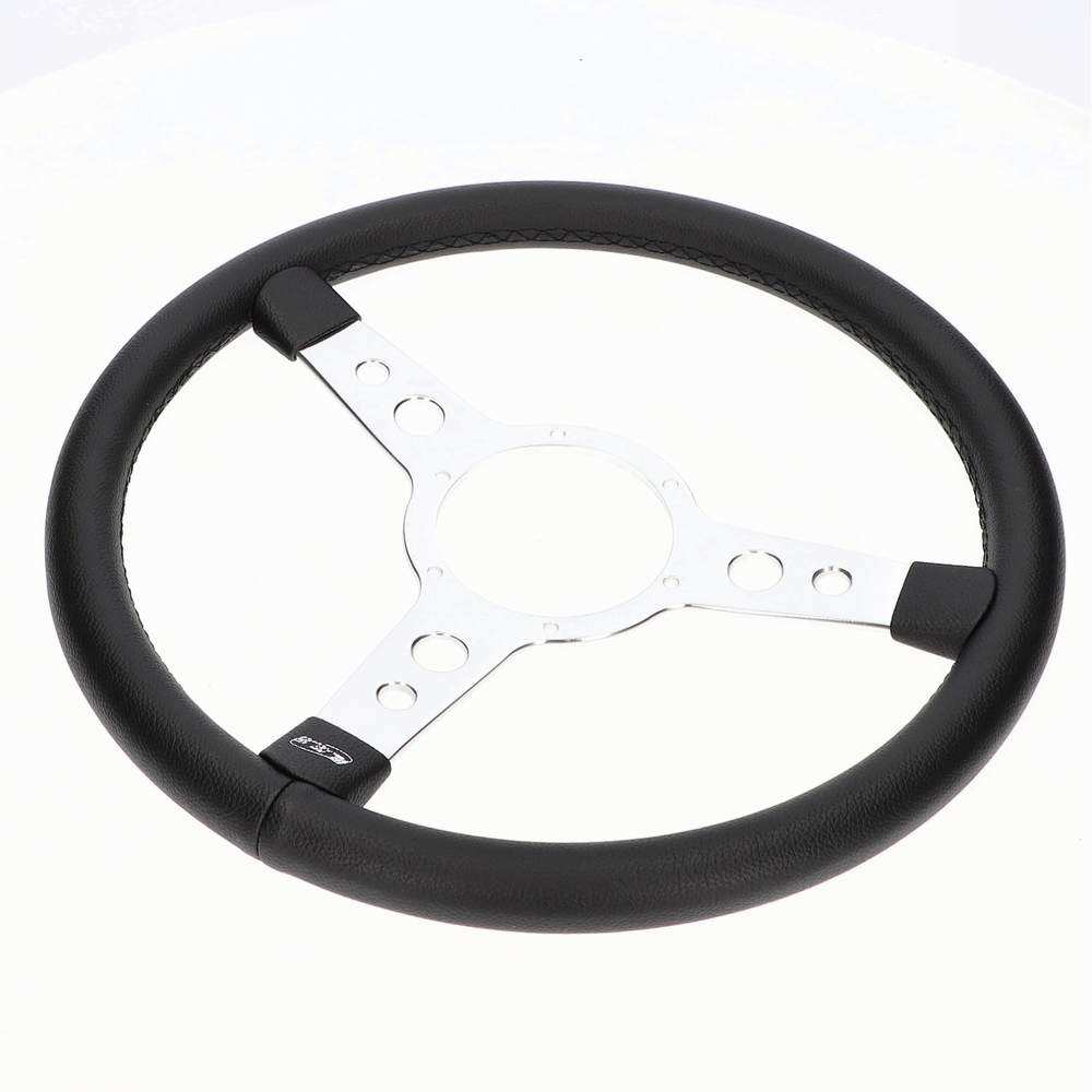 STEERING WHEEL, 15" Black Vinyl Trim Semi Dish Polished 3 spoke